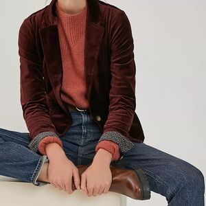 Anthropologie Maeve Alistair Velvet Blazer in Burgundy Size 10